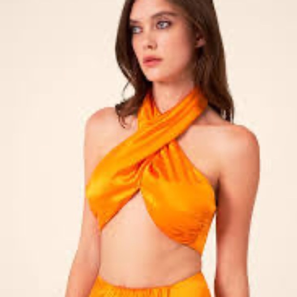 Nicholas Kiarni Satin 100% Silk Halter Top in Orange - Picture 2 of 10